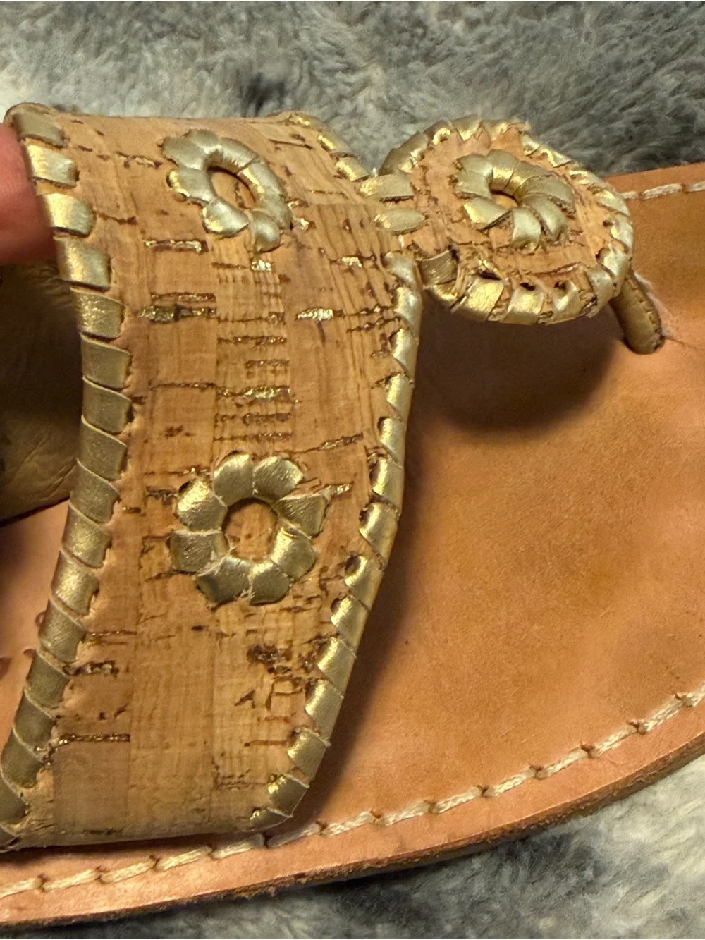 Jack Rogers Natural Cork Slide Sandals with Gold Accents